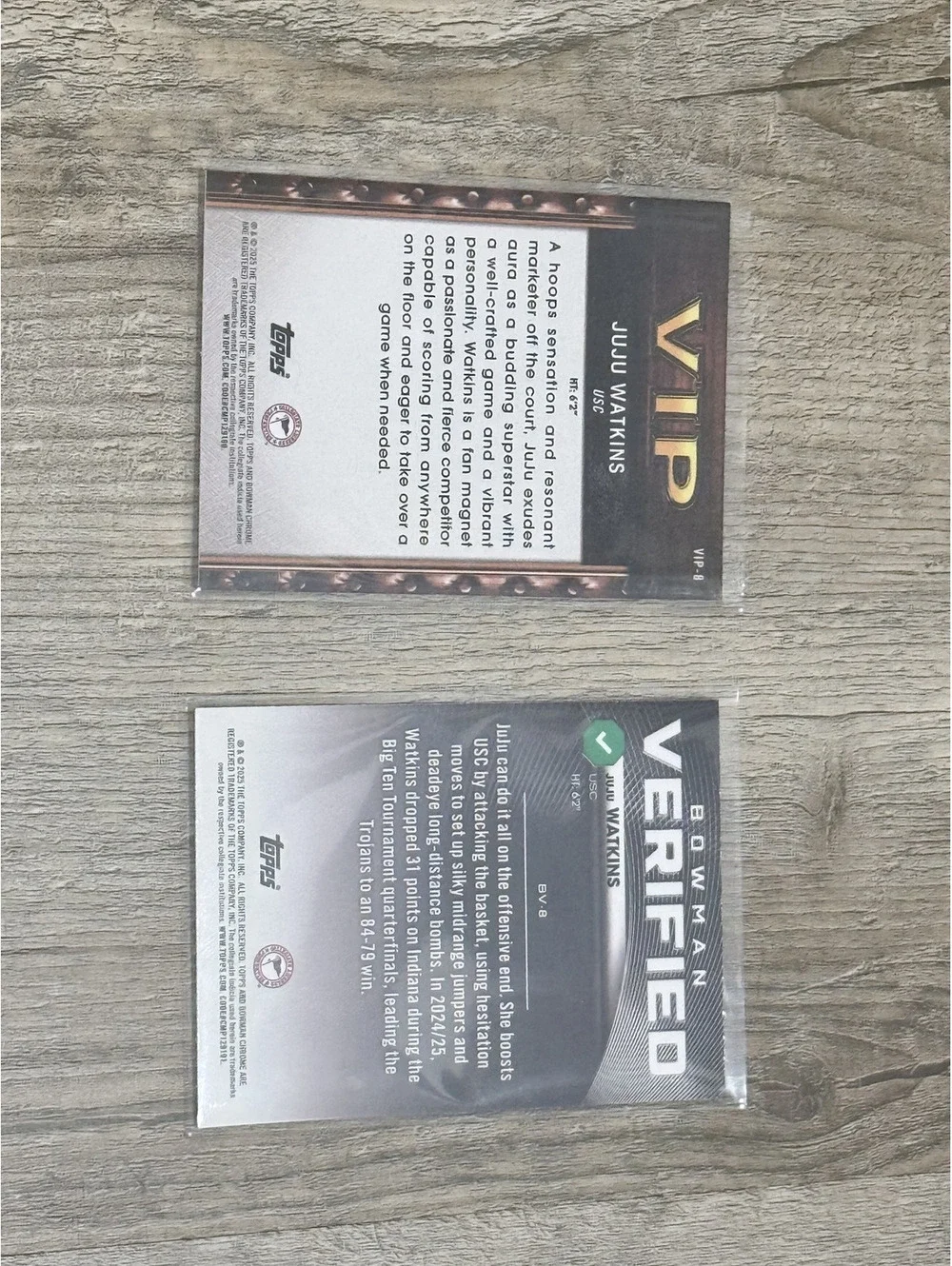 2025-26 Bowman Chrome JuJu Watkins Lot - VIP (#VIP-8) & Verified (#BV-8) USC
